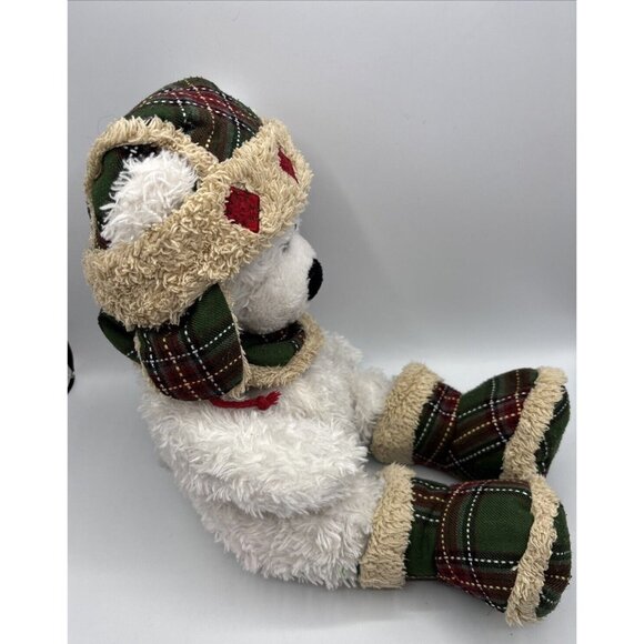 2011 Hugfun Int’l White/Green Teddy Bear Winter Hat Boots Scarf Plaid Holiday - Picture 11 of 16